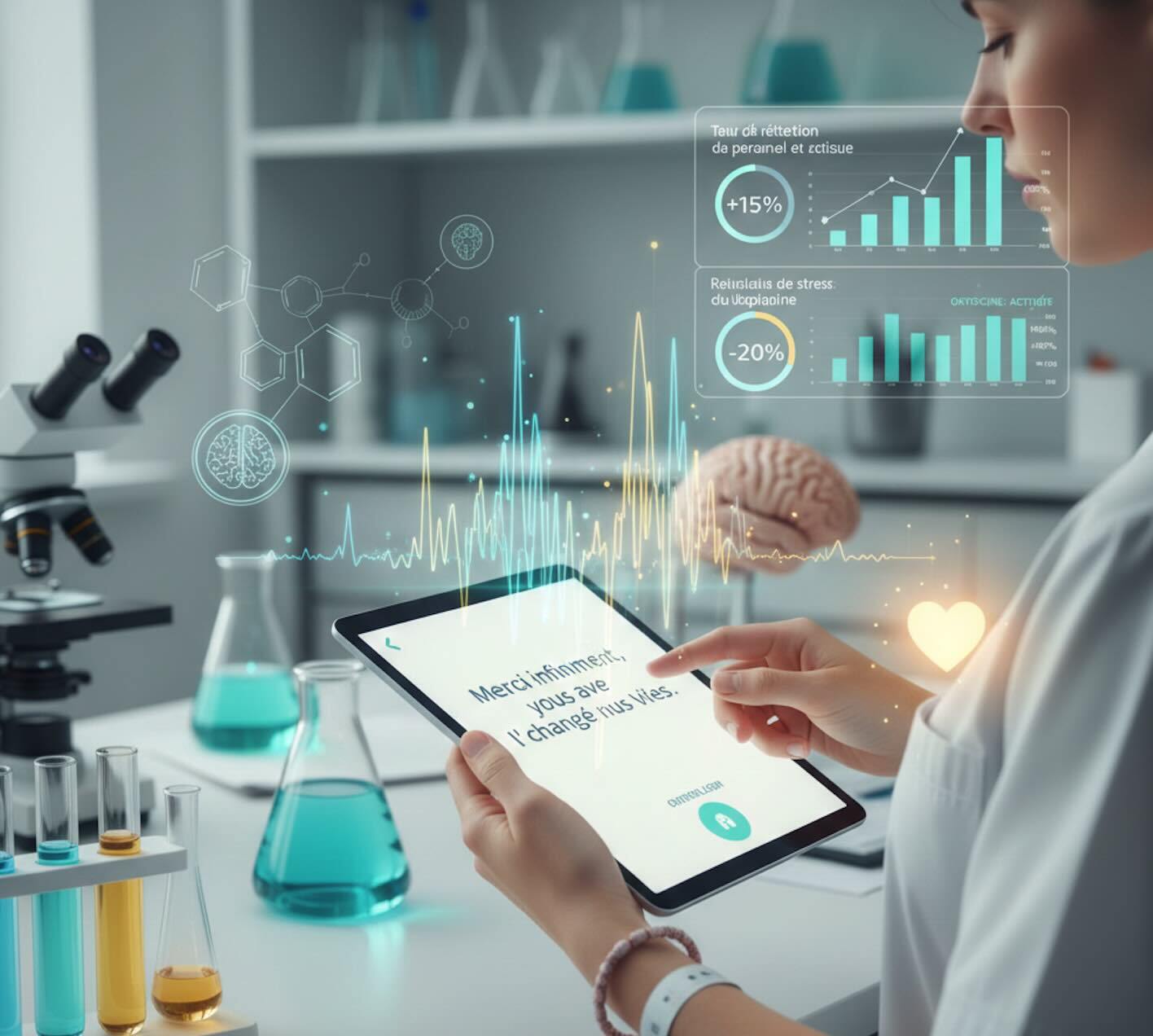 Application de reconnaissance Listen Leon utilisée par un soignant pour lire des messages de gratitude